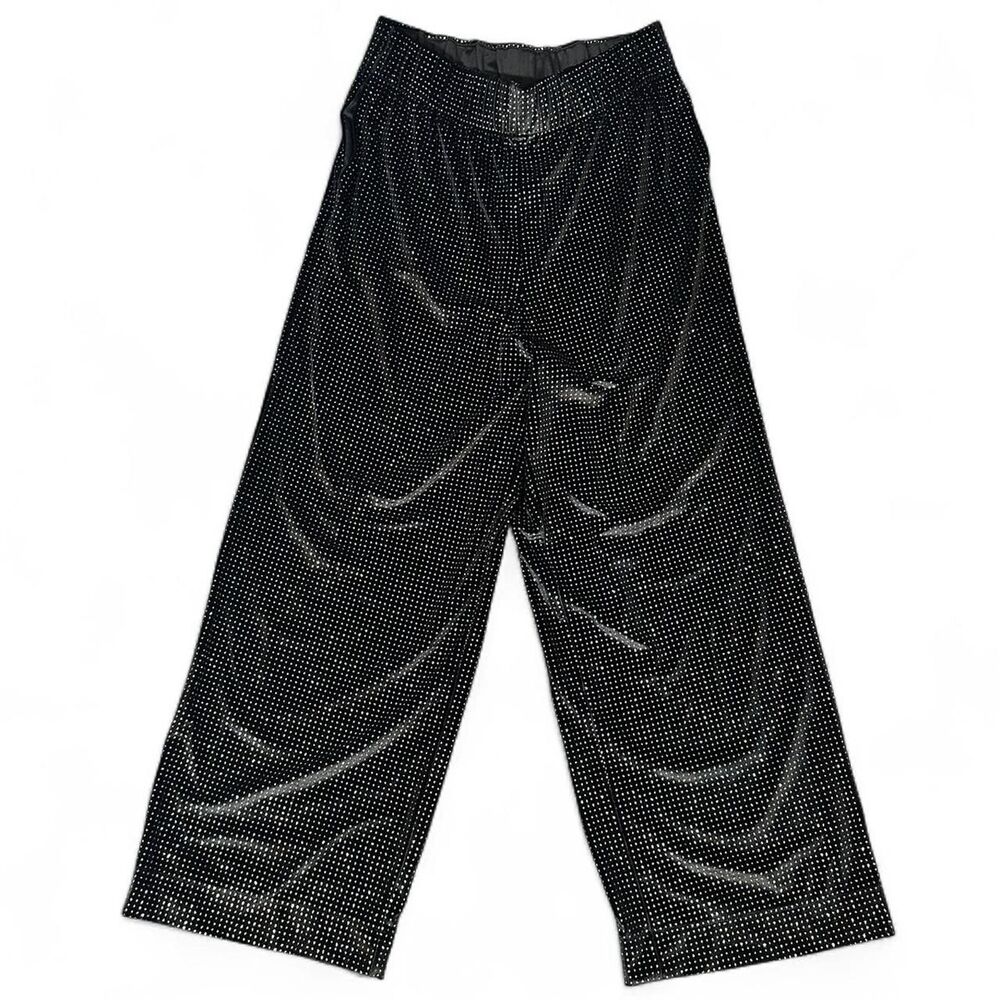 NWT VS Victoria’s Secret Black Sparkle Glitter Sequin Wide Leg Sweatpants Large